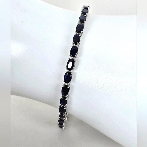 Natural Blue Sapphire 925 Sterling Silver Tennis Bracelet 7" - Picture 5 of 13